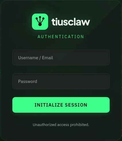 Halaman autentikasi TiusClaw
